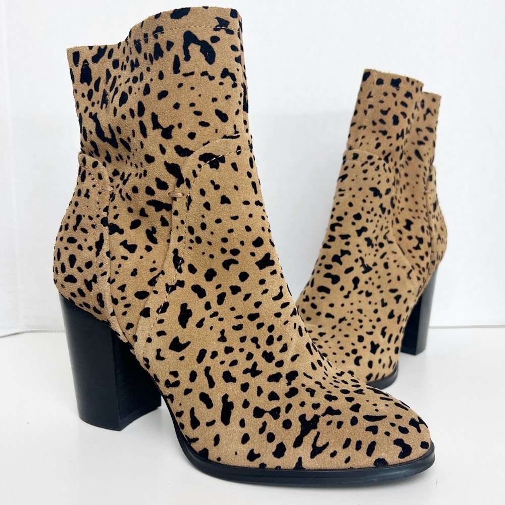 •GIBSON LATIMER• Lessonii Leopard Printed Suede Heeled‎ Ankle Booties Size 6.5M